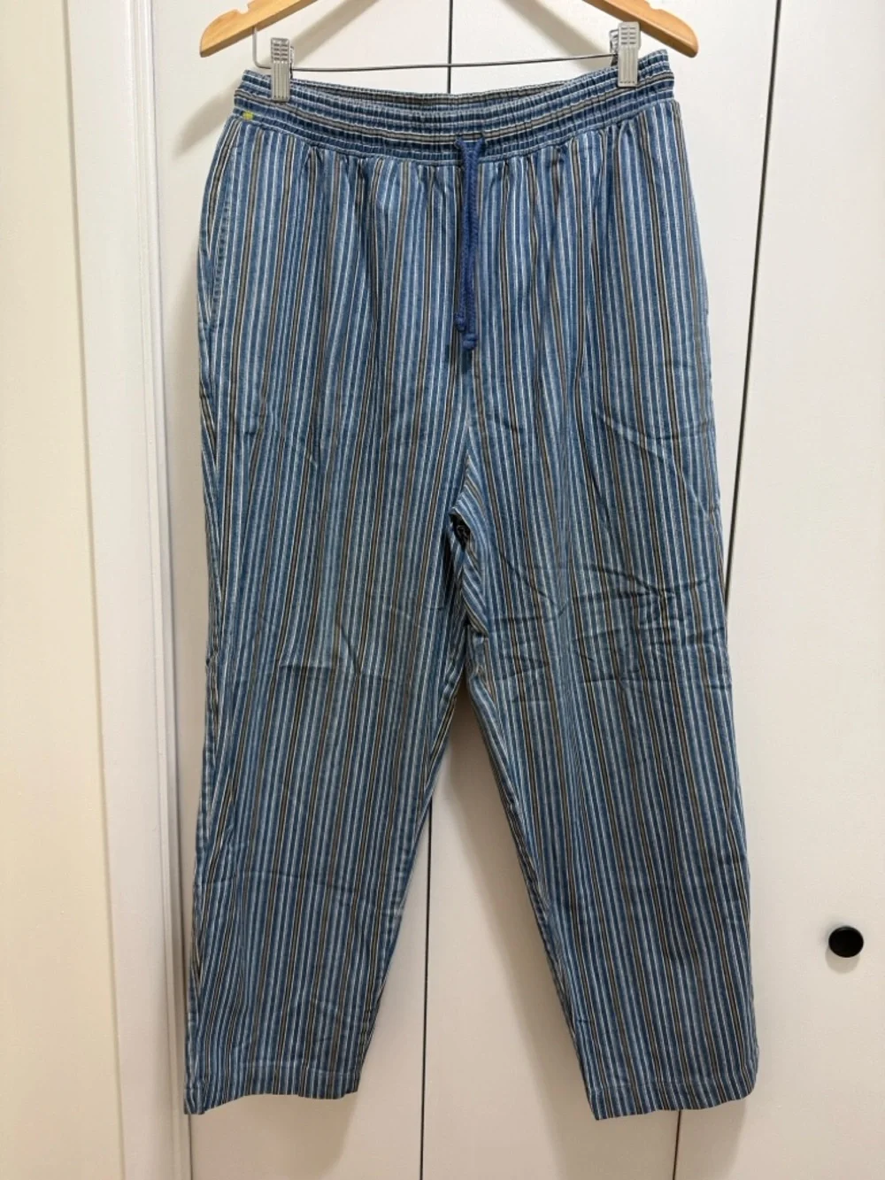 Vintage Orvis 100% Cotton denim stripped elastic waist drawstring pants size 14 - Picture 1 of 8